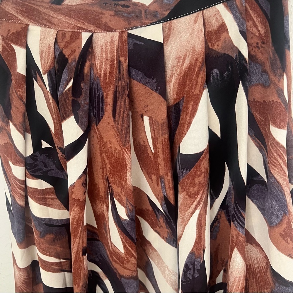 Women’s Sz S Blue Brown Printed Pleated Full Midi Skirt - Picture 3 of 6